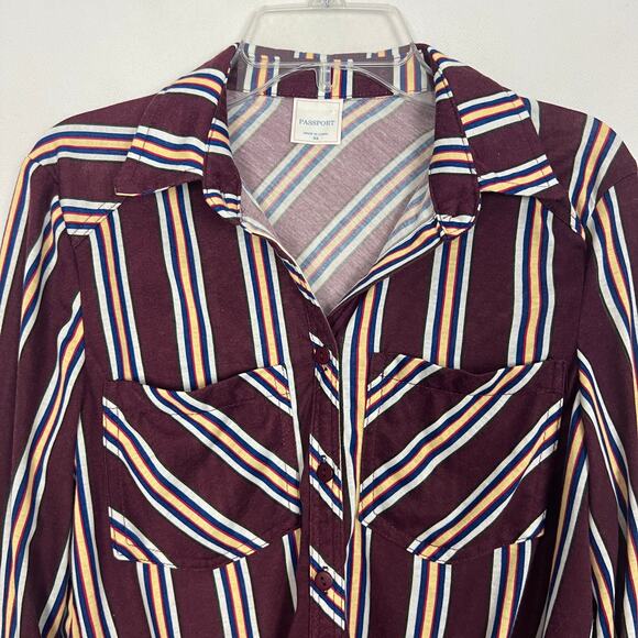 Passport Tie Front Button Down Striped Top Size XS - Picture 3 of 9